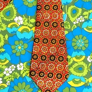 Vintage Indian mens Silk Tie Necktie Vtg 60s 70s print red black